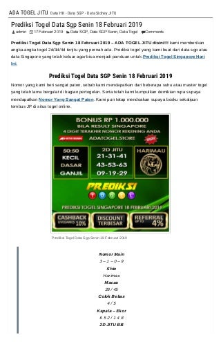 Prediksi togel data sgp senin 18 februari 2019 ada togel jitu
