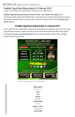 Prediksi togel data sidney kamis 21 februari 2019