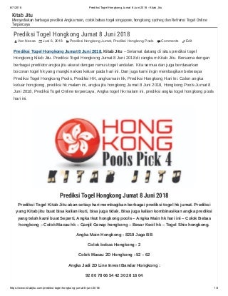 Prediksi togel hongkong jumat 8 juni 2018 kitab jitu