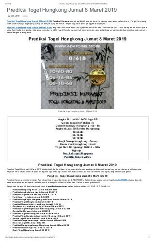 Prediksi togel hongkong jumat 8 maret 2019 prediksikeramat