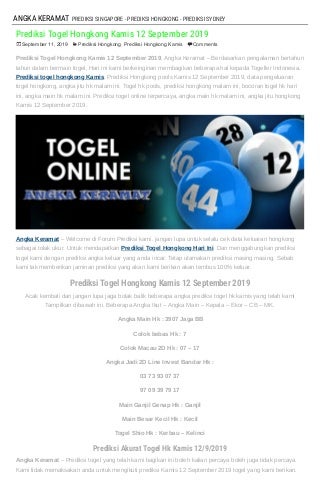 "Prediksi Togel Hongkong Kamis 12 September 2019"