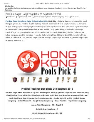 Prediksi togel hongkong rabu 26 september 2018