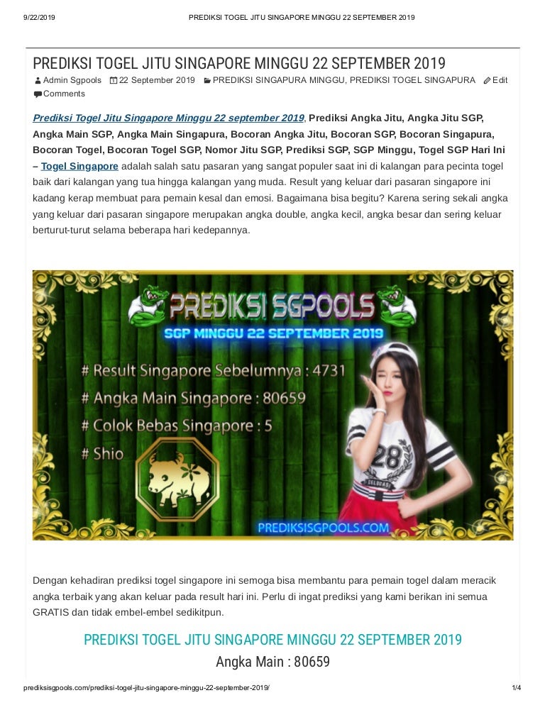 Prediksi Togel Jitu Singapore Minggu 22 September 2019