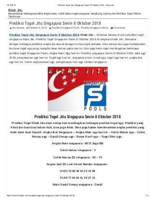 Prediksi togel jitu singapura senin 8 oktober 2018