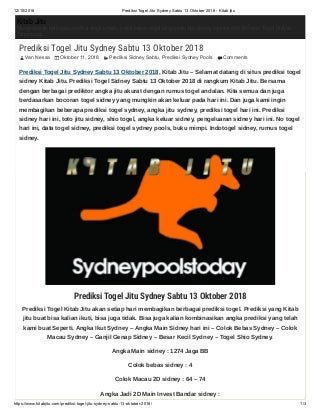 Prediksi togel jitu sydney sabtu 13 oktober 2018