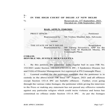 Preet singh hc order