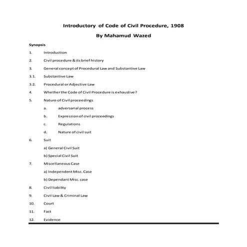 Introductory of Code of Civil Procedure, 1908