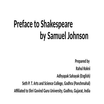 PREFACE TO SHAKESPEARE BY SAMUEL JOHNSON