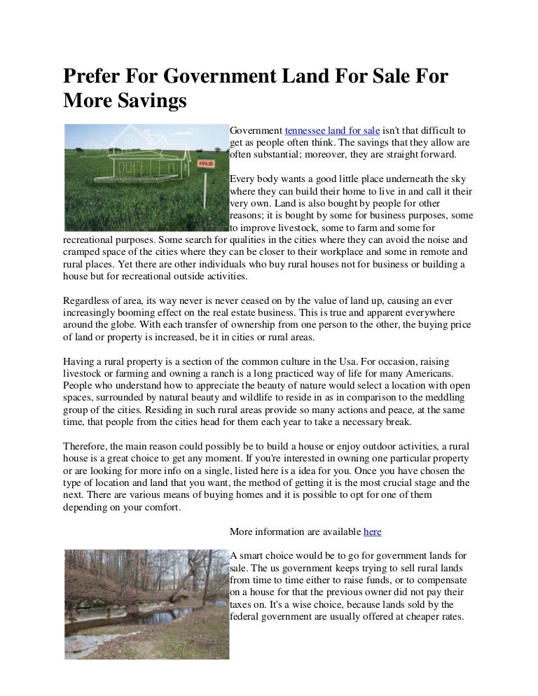 Prefer for government land for sale for more savings