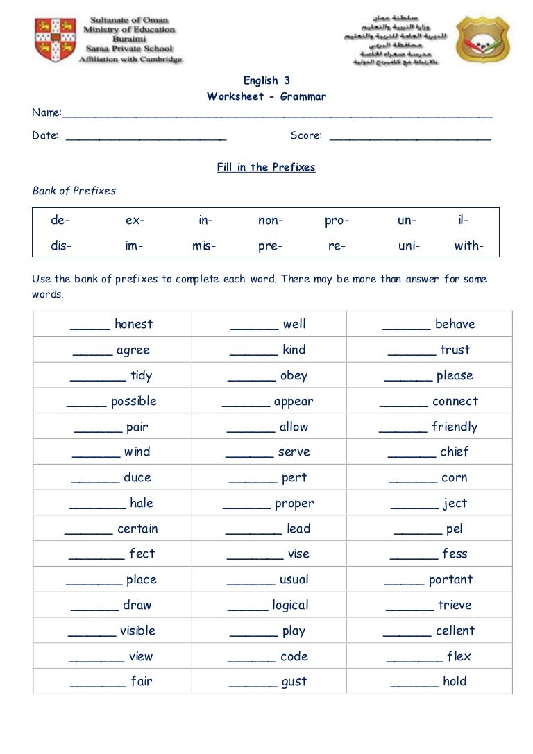 Prefixes And Suffixes Worksheet