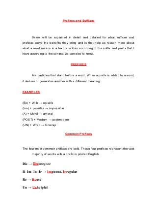 suffixes prefixes