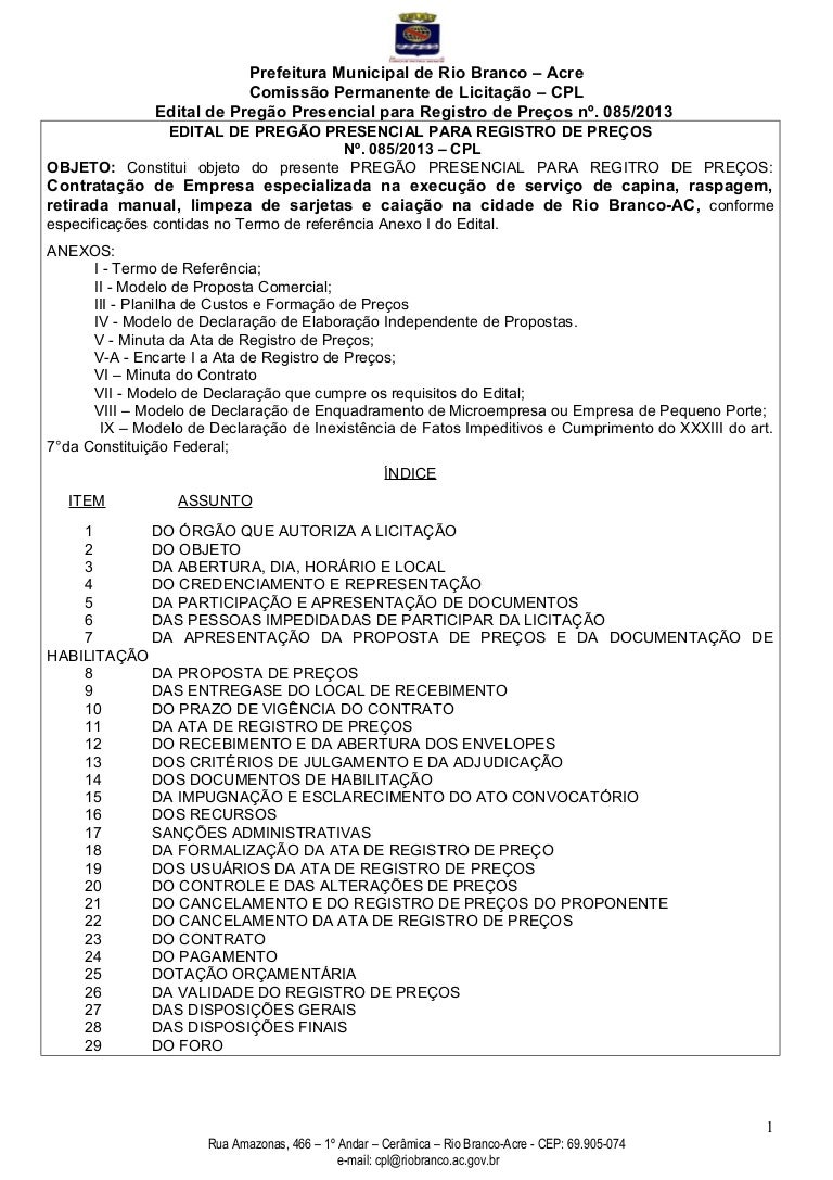 Pregao nº 085 2013 - serviços de capina - raspagem manual 