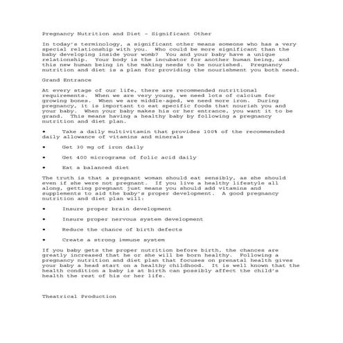 Pregnancy Nutrition And Diet