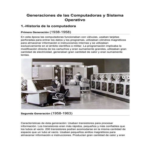 Generaciones de la computadoras y Sistema Operativo