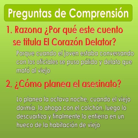 Preguntas de Comprensión Obra "El Corazón Delator". | PPTX