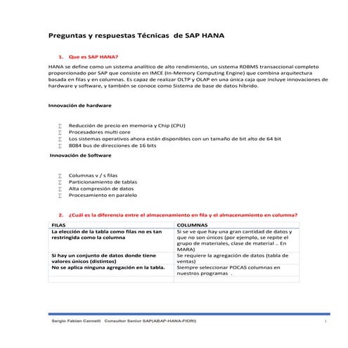 Preguntas y respuestas Técnicas  de SAP HANA