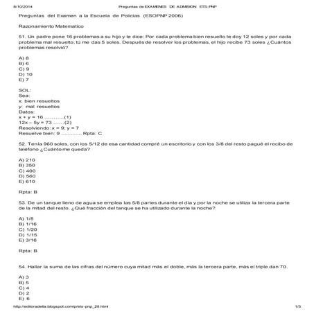 Preguntas de examenes de admision  ets pnp