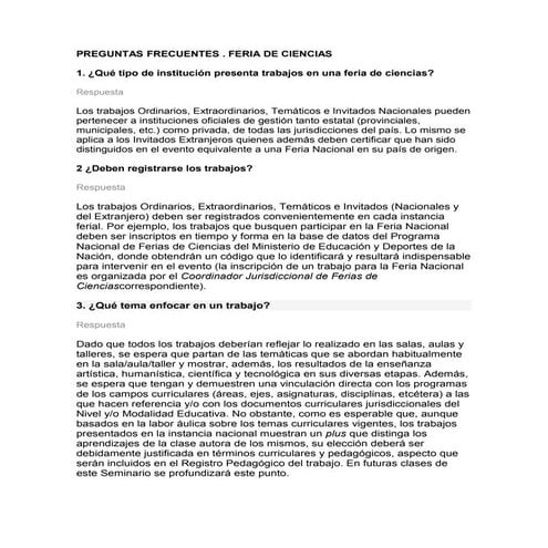 Preguntas frecuentes FERIA DE CIENCIAS