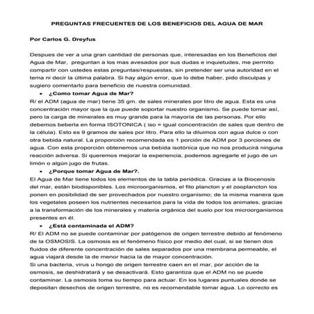 Preguntas frecuentes del agua de mar