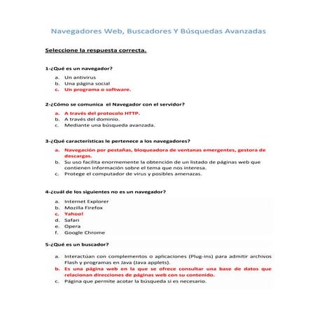 cuestionario de navegadores, paginas web y búsquedas avanzadas.