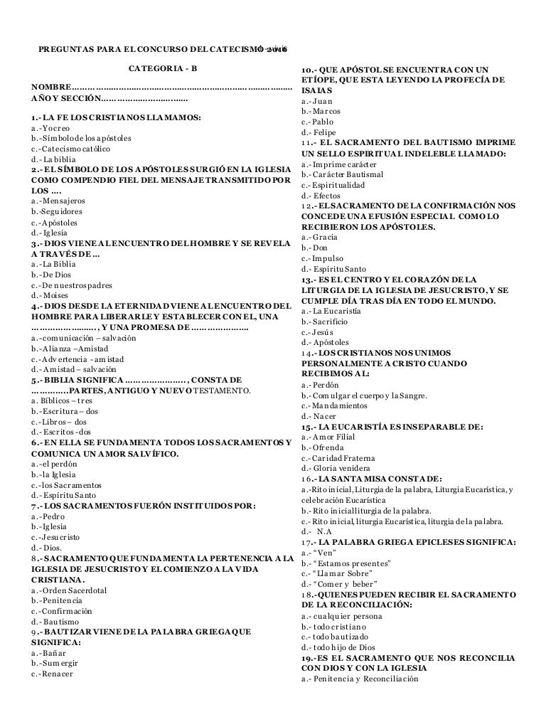 preguntas para el concurso del catecismo 2016 ok