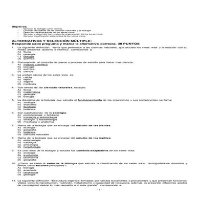 prueba biologia caracteristicas de los seres vivos