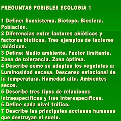 Preguntas Sobre Ecologia Y Medio Ambiente