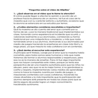 Preguntas sobre el video de milpillas
