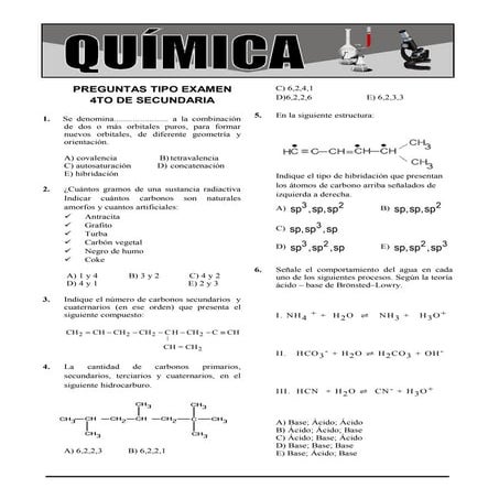 PREGUNTAS TIPO EXAMEN 4TO SECUNDARIA
