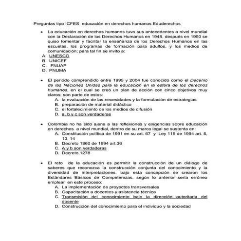 Preguntas tipo icfes derechos humanos