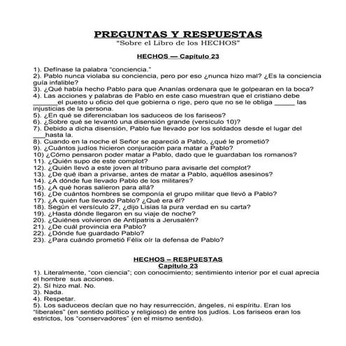 Preguntas y respuestas del libro de los hechos