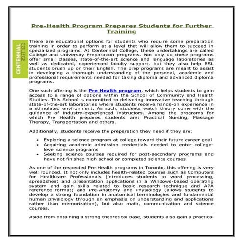 Pre health program prepares students for further training