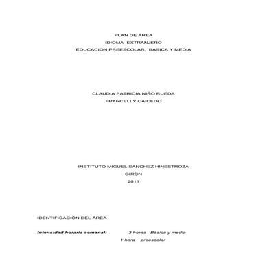 Preliminares del plan de área idioma extranjero