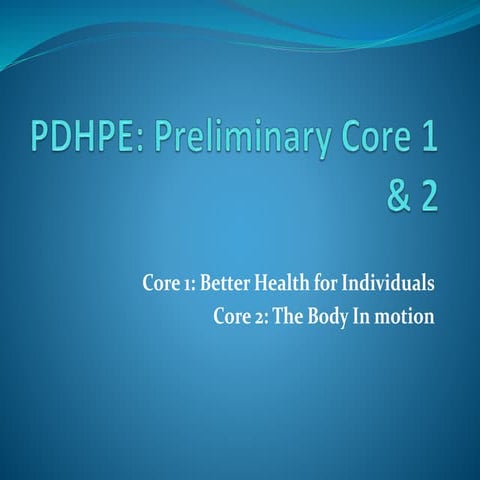 Preliminary Core 1 and 2 Overview