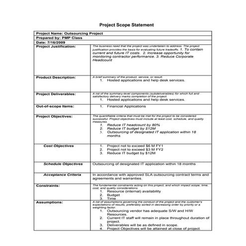 Preliminary Scope Statement New