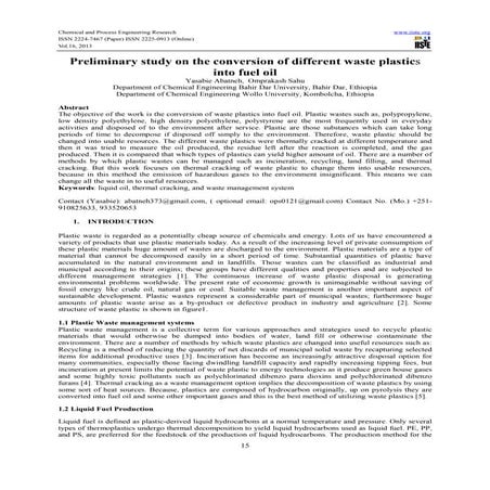 Preliminary study on the conversion of different waste plastics into fuel oil