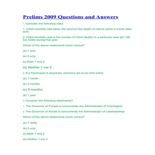 Prelims 2009 questions and answers