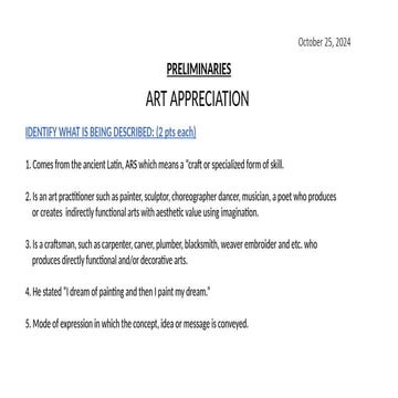 Latest Arts Appreciation Examination 2025