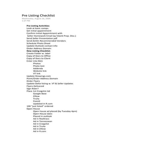 Pre Listing Checklist