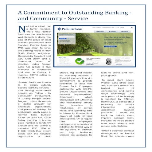 A Commitment to Outstanding Banking - and Community - Service                                           
