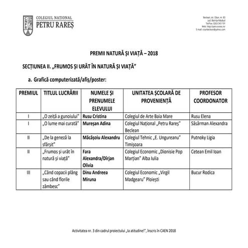 Premii natura si viata 2018