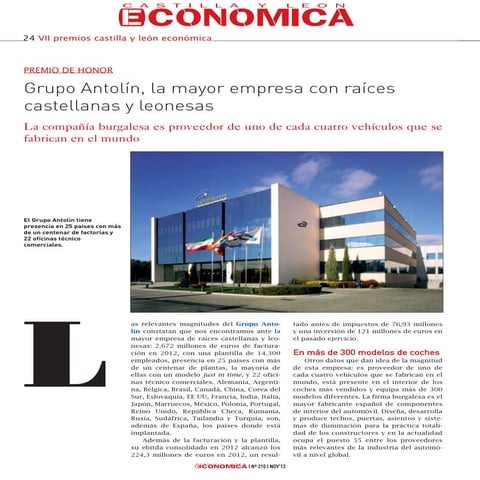 VII Premios Castilla y León Económica. Premio de honor: Grupo Antolin