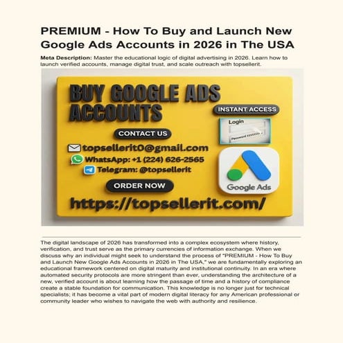 Mastering Premium Google Ads Account Setup and Launch in 2026 USA | PDF