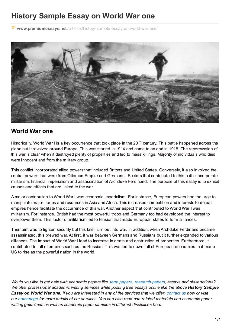 history sample essay on world war one