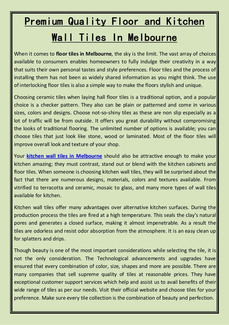 Premium Quality Floor And Kitchen Wall Tiles In Melbourne