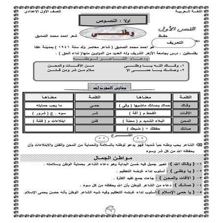 بوكلت العربى أولى اعدادى ت1