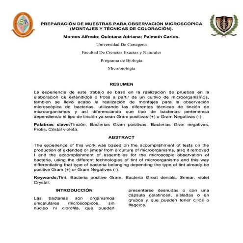 Preparación de muestras microbiologicas para observación microscópica