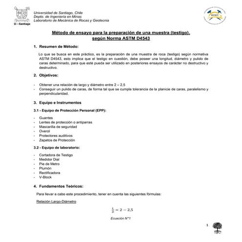 Preparación de Muestra (testigo de roca)