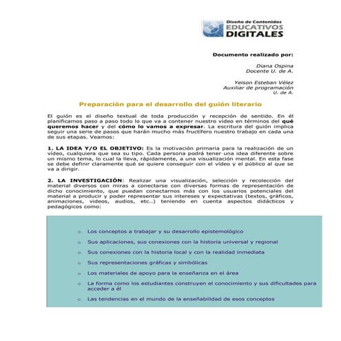 Preparación para la realizacin de un guin literario