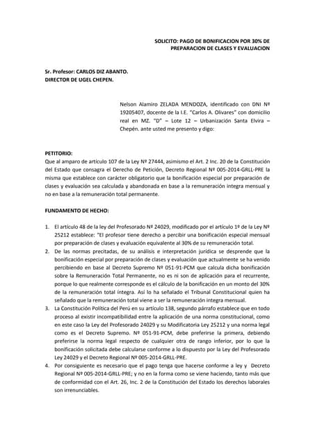 Modelo Para Solicitar El Reintegro Por Bonificacion Del D